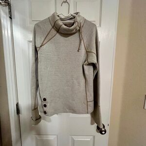 prAna Long Sleeve Lucia Mock Cowl Neck wool Blend Beige Sweater